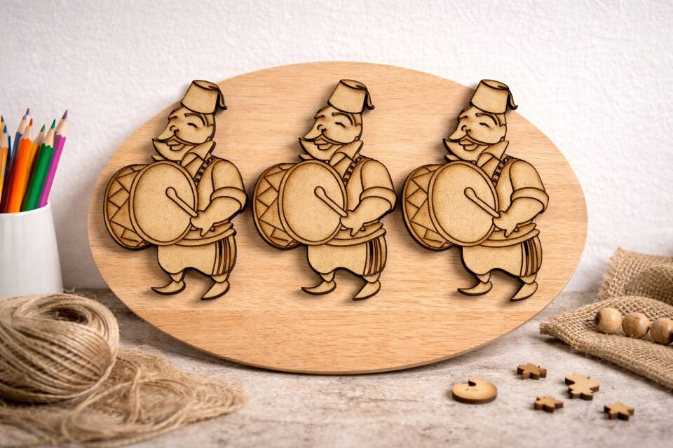 Ramazan Davulcusu Boyama Seti  (30 Davulcu + 10 Fırça) – Ahşap Boyama Etkinliği, Çocuk Etkinlik Seti, Ramazan Süsü