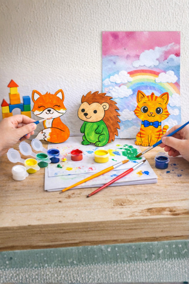 Sevimli Hayvanlar Ahşap Boyama Seti 35 Parça (30 Seviml,i Hayvan + 5 Boya Seti) – 3 Farklı Model, Anaokulu Boyama Etkinliği, Çocuk Etkinlik Seti