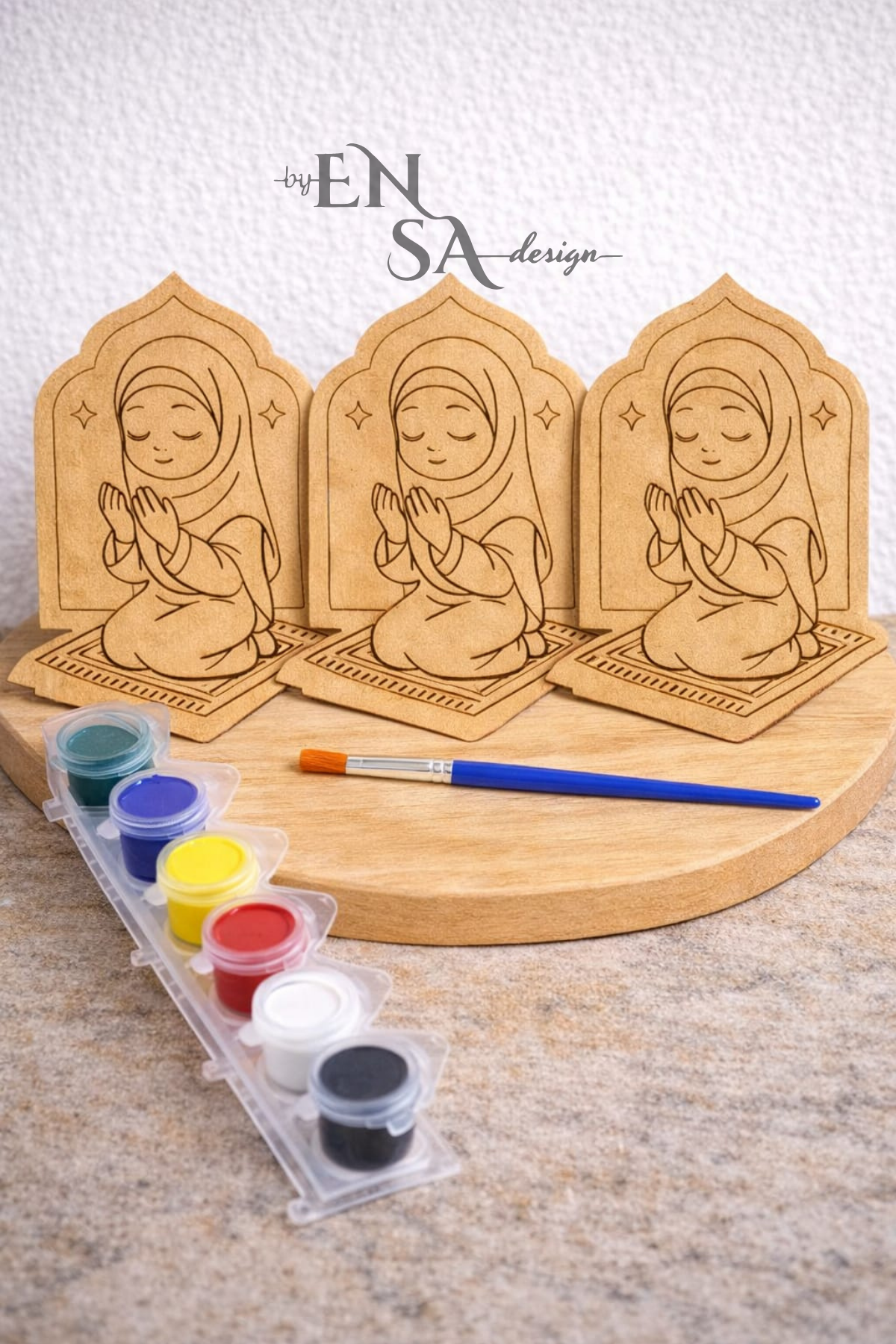 Dua Eden Kız Çocuk Ahşap Boyama Seti 35 Parça (30 Figür + 5 Boya Seti) – Ramazan Etkinliği, Değerler Eğitimi, Anaokulu Etkinlik Seti