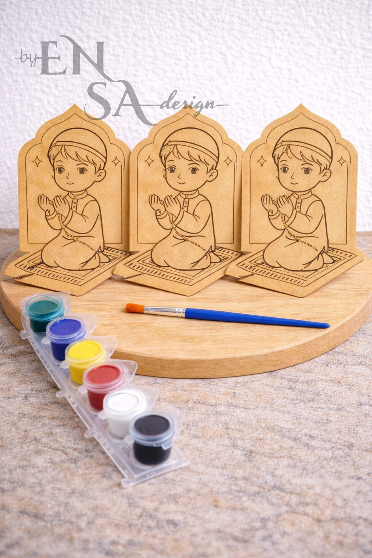 Dua Eden Çocuklar Ahşap Boyama Etkinlik Seti 35 Parça (30 Figür + 5 Boya Seti) – Ramazan Etkinliği, Değerler Eğitimi, Anaokulu Sınıf Seti