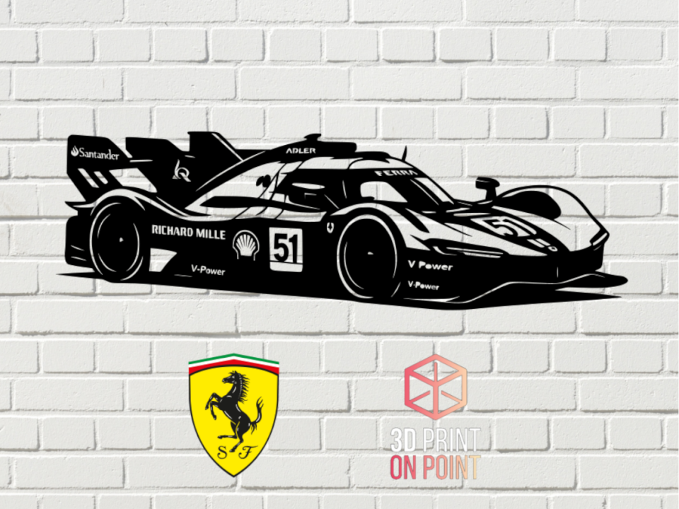 Ferrari 499P 2 Katmanlı MDF Duvar Tablosu – 50cm Yarış Arabası Duvar Dekoru – Lazer Kesim Ahşap Tablo – Renk ve Ölçü Seçenekli